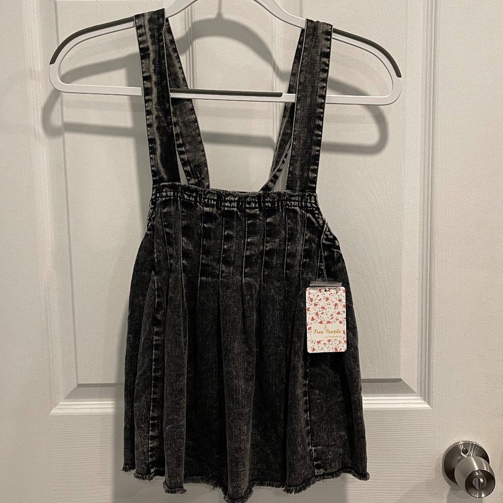 Free People Marina Crop Swing Tank with Adjustable Straps Black Denim SMALL NWT - Picture 3 of 5